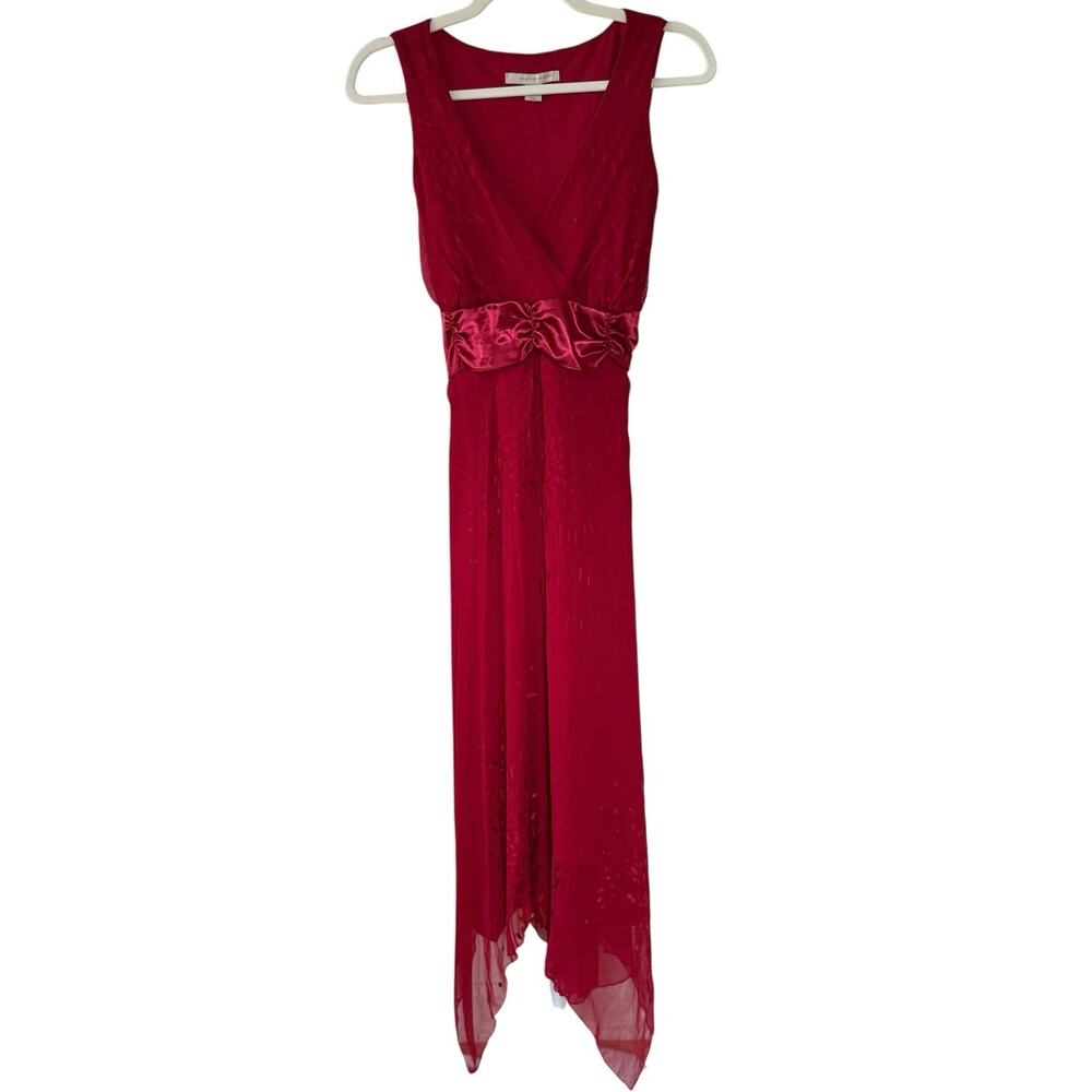 Jonathan Martin Red Wrap Style Tie Waist Fairy Hem Silk Midi Dress - 6 Fairycore